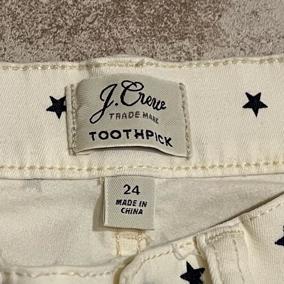 J. Crew Toothpick Mini Star Print Skinny Jeans Cream White Navy Mid Rise 24 - Picture 6 of 10
